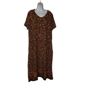 Orvis‎ Shift Dress Women L Tribal Short Sleeve Casual Rayon Retro